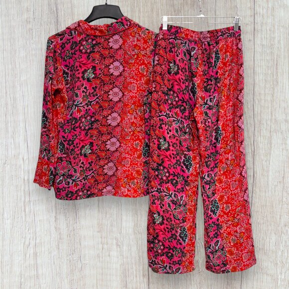 Anthropologie Boho Floral Pajama Set Farm Rio Inspired Print Red Pink Sleepwear - Picture 3 of 14